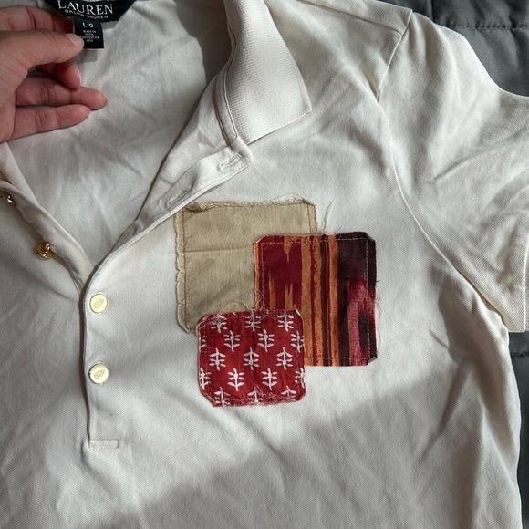 Ralph Lauren Patchwork Plique Polo shirt gold button‎ RLL writing Large - Picture 4 of 9